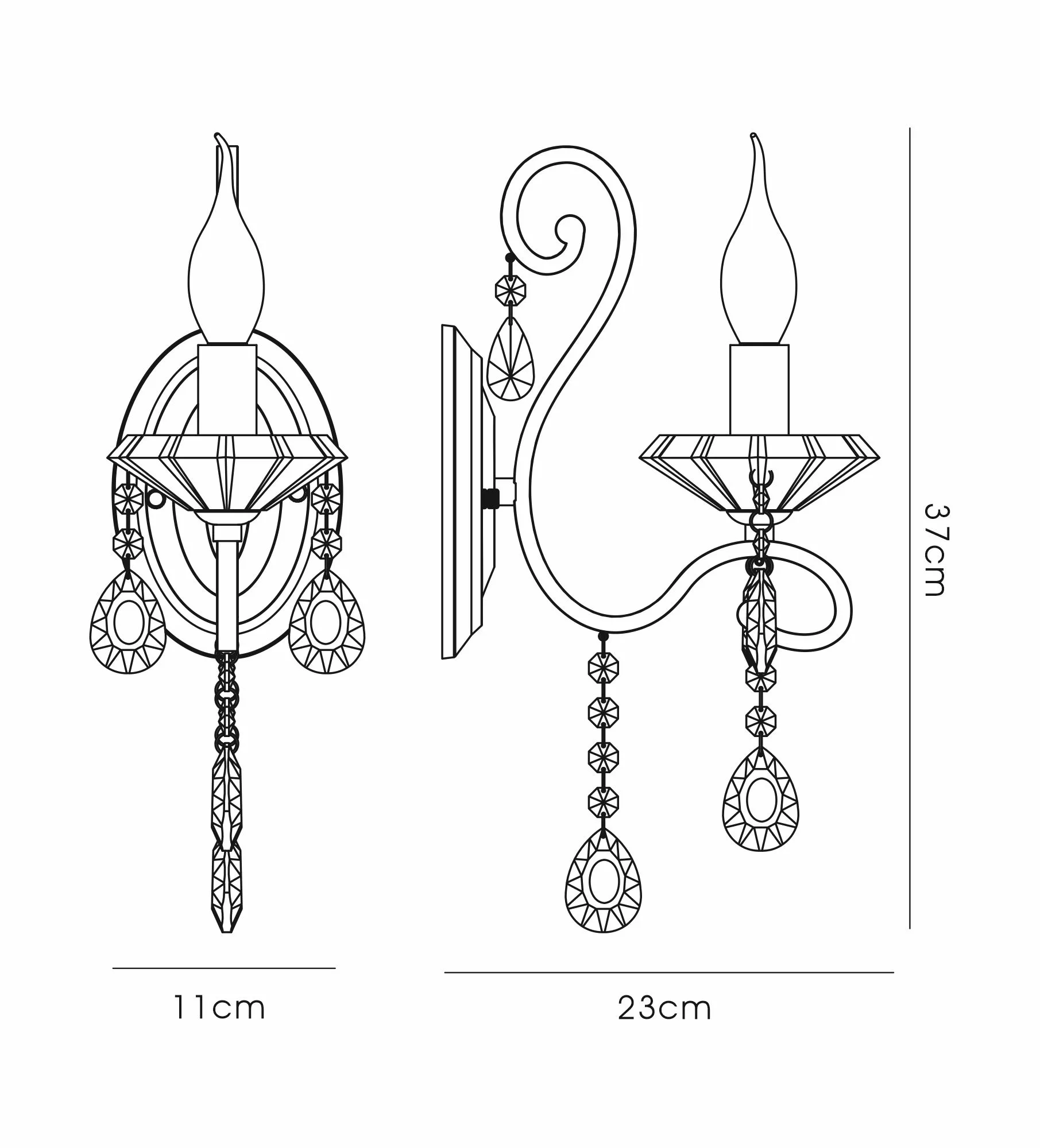 Vela Polished Chrome Crystal Wall Lights Diyas Armed Wall Lights